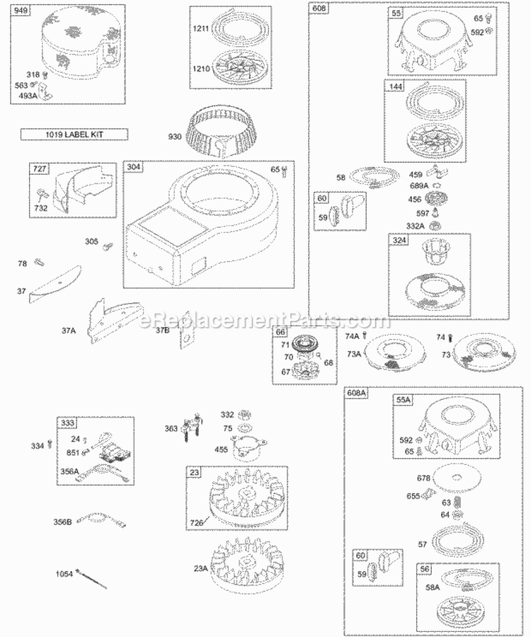 Blower Housing Flywheel Armature Rewind Diagram and Parts List for 196707-0148-01  Briggs and Stratton Engine